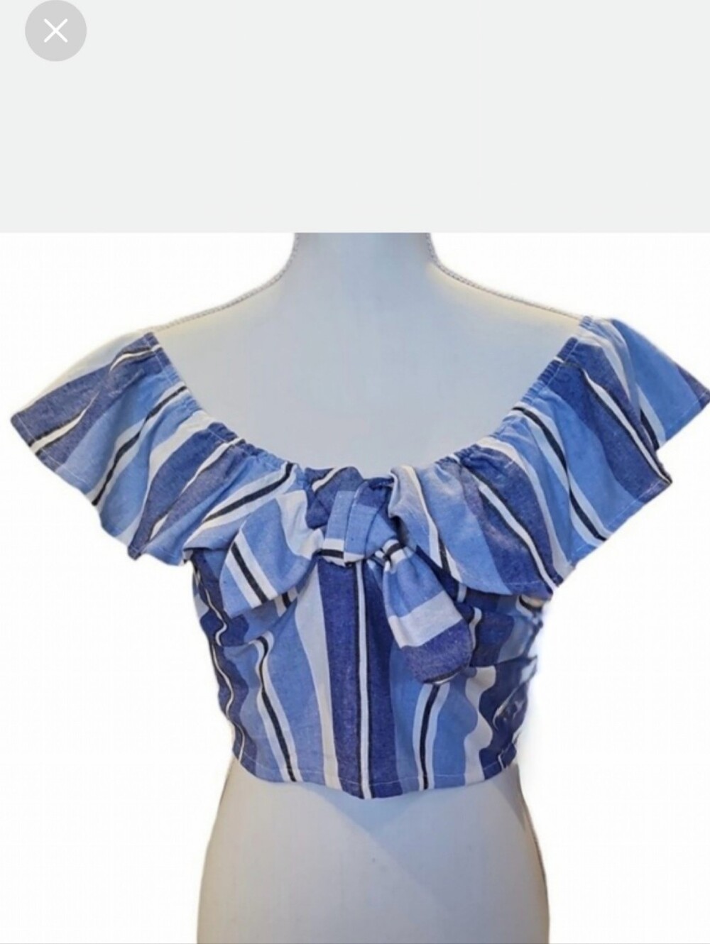 Simply Blessed Blue & White Stripes Cropped Ruffle Top Size Small